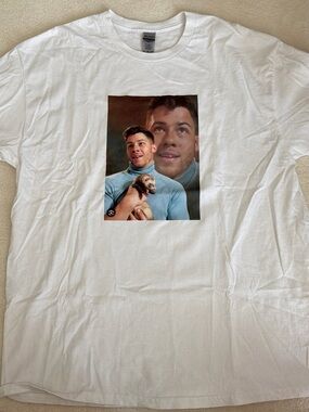 Gildan White Tee with Blue Graphic Portrait